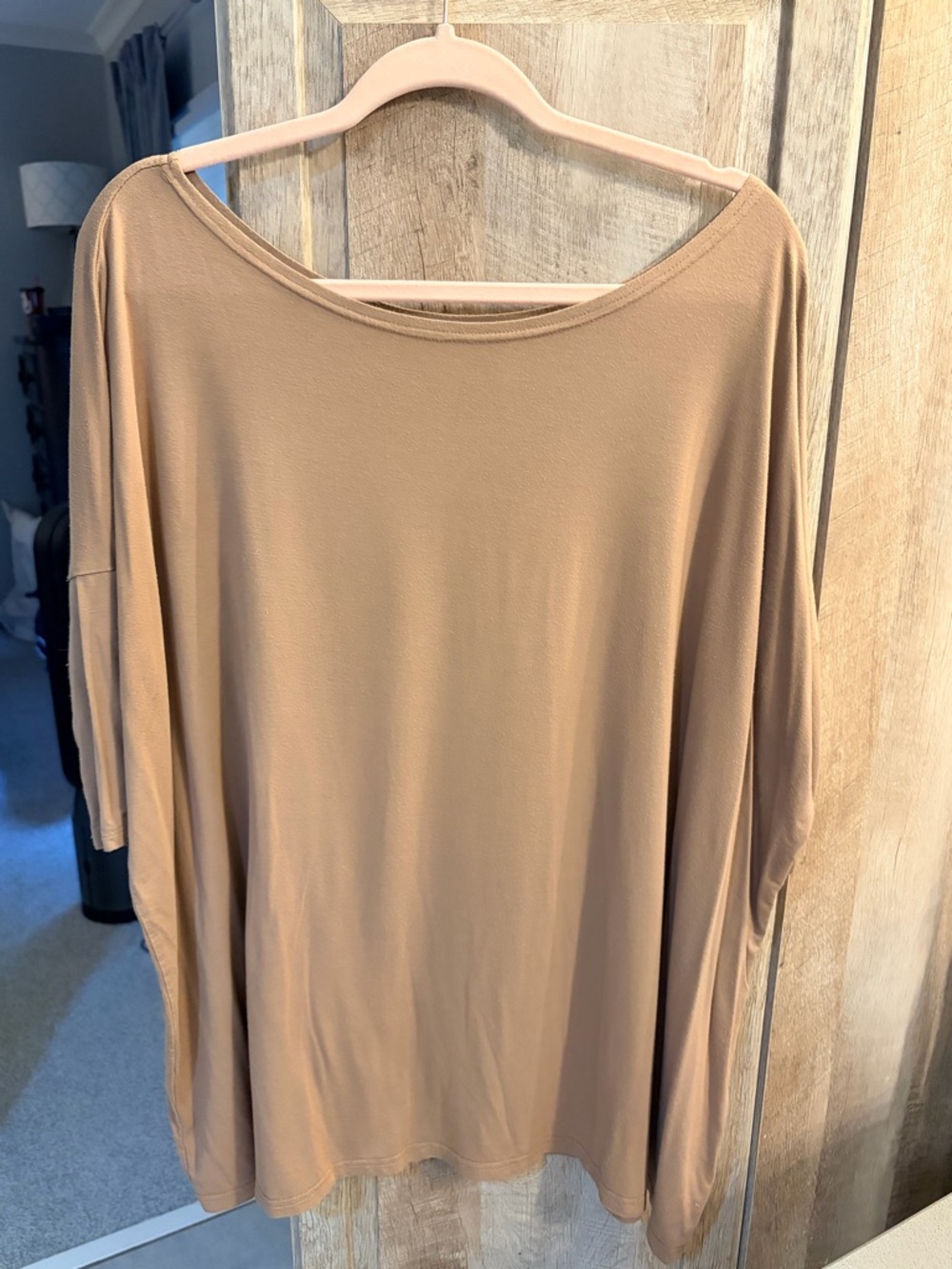 Piko 1988 XL mocha brown Scoop Neck 3/4 Short Sleeve Top Tunic bamboo spandex